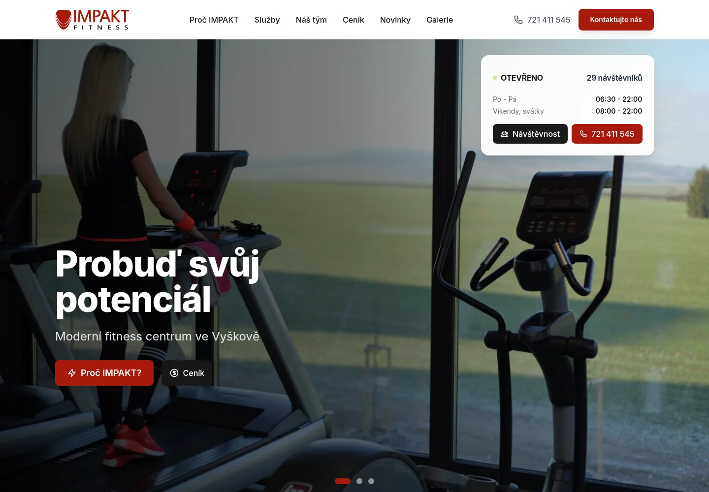 Úvodní stránka projektu IMPAKT FITNESS