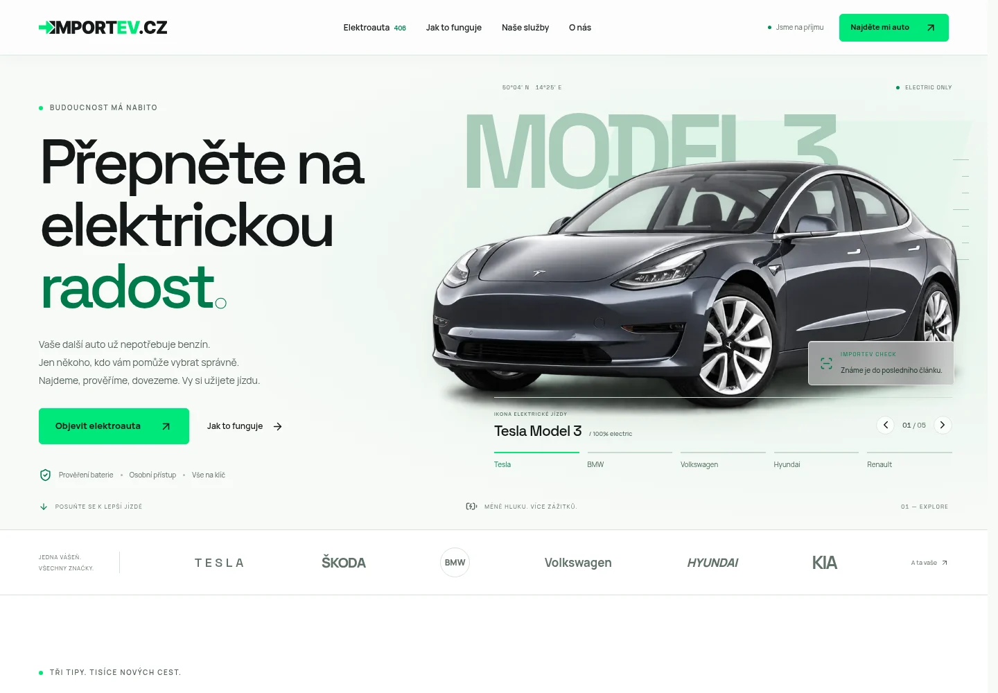 Úvodní stránka projektu ImportEV